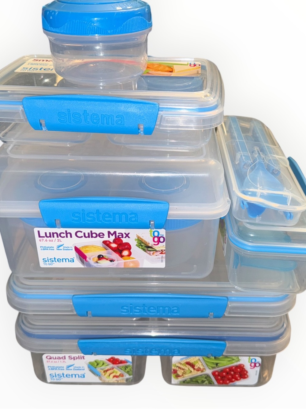 Sistema Blue Plastic Food Storage Container Set - Multi-Piece Stackable Kit